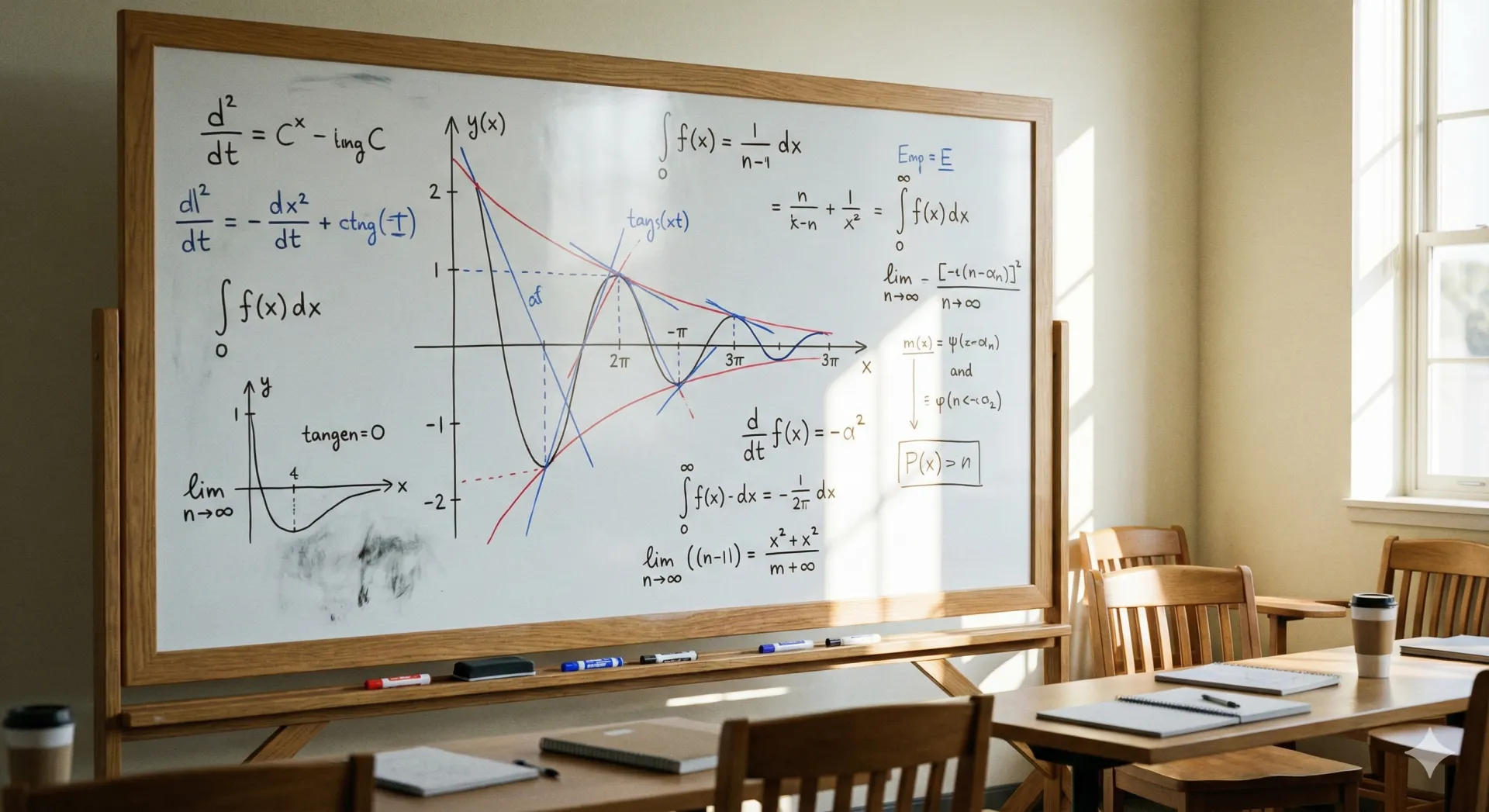 セミナーで、関数の増減・極限・積分をホワイトボードで説明しているイメージ画像